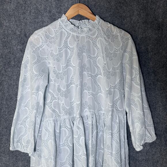 Jakes Dress Women 38 US 8 Light Blue Eyelet Floral Cottagecore Mini Wedding - Picture 4 of 12